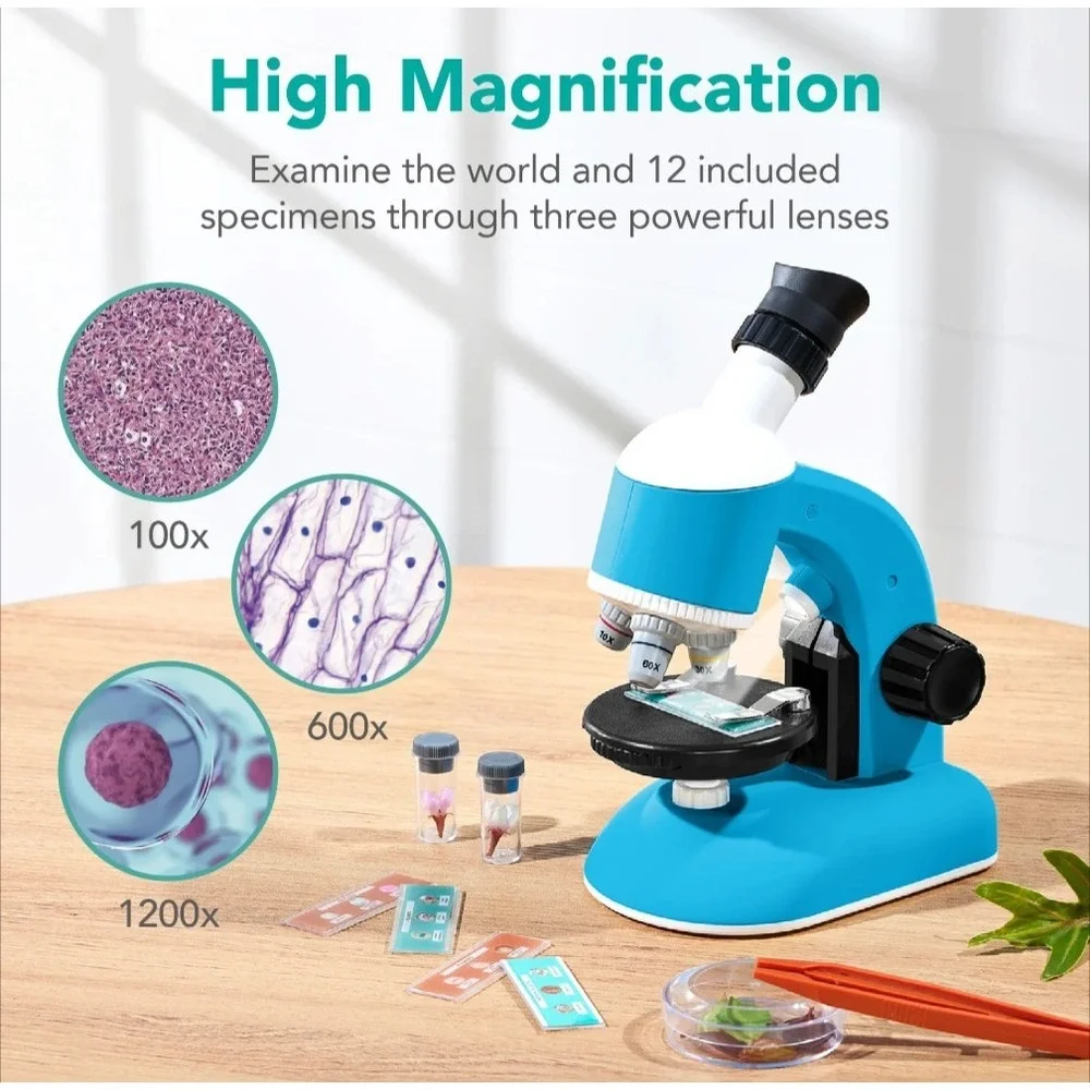 Best Choice Products 30-Piece STEM Kids Microscope Science Kit 100x 600x 1200x